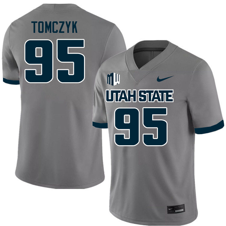 Utah State Aggies #95 Adam Tomczyk College Football Jerseys Stitched Sale-Grey